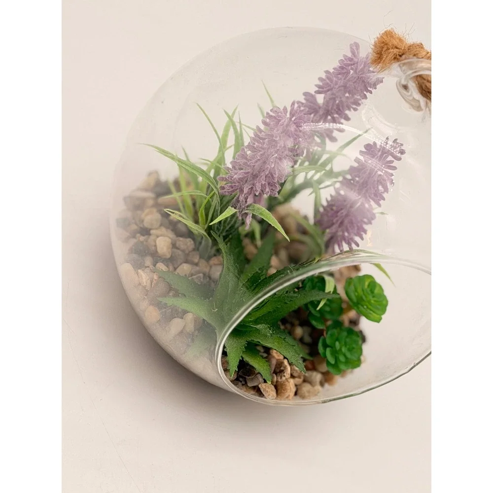 Walgreens Hanging Glass Succulent Terrarium Artificial Lavender 4.5 Inch Orb